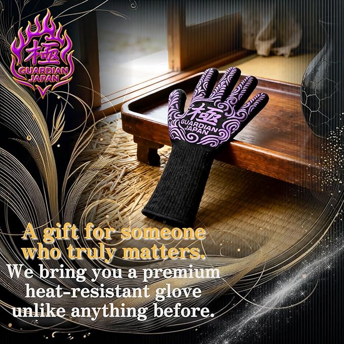 Premium Heat Resistant BBQ Gloves – Fireproof 1472°F Aramid Grill Mitts for Barbecue, Smoker, Campfire, Fire Pit, Oven, Japanese Supervised Design (極-KIWAMI-Purple, M)