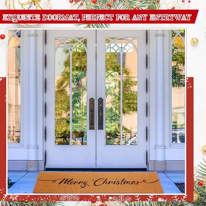 Long Doormat 48''x16'' Front Door Mat for Entrance Inside Outdoor Large Decorative Door Rug Welcome Mat for Outside Home Entry(Merry Christmas,Yellow)