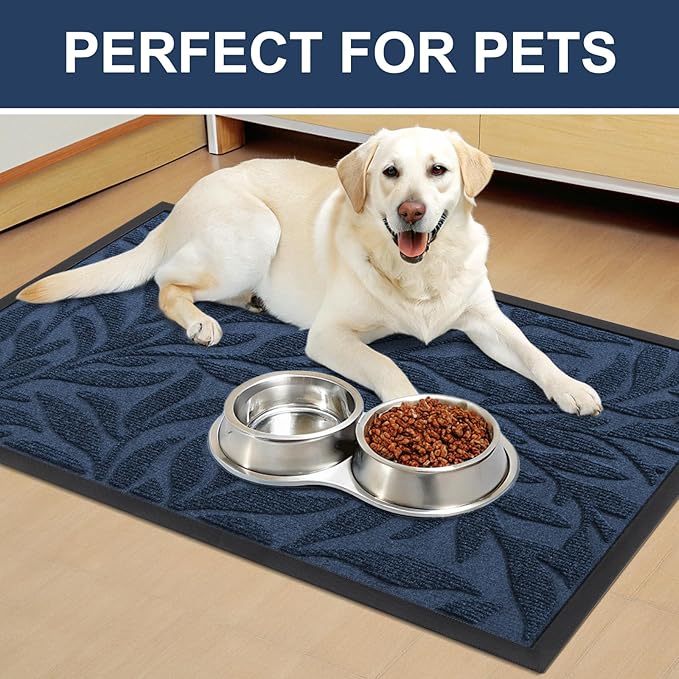 Smiry Front Door Mat Indoor Outdoor Entrance, Heavy Duty Natural Rubber, Trap Dirt and Moisture, Non-Slip Doormats, Low Profile, Easy Clean Patio Porch Entryway Mat, 29.5x17, Ocean Blue