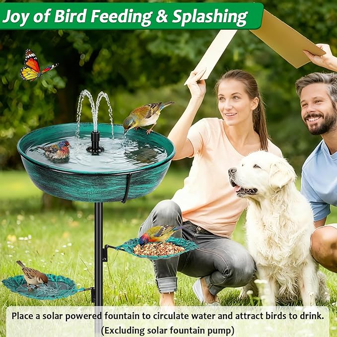 Metal Bird Bath for Outdoor - Garden Bird Bath with Removable Bowl Heavy-Duty Base, Winter Birdbath Feeder Rust-Proof Birdbaths for Garden Yard Lawn Decor, Easy to Install(Green)