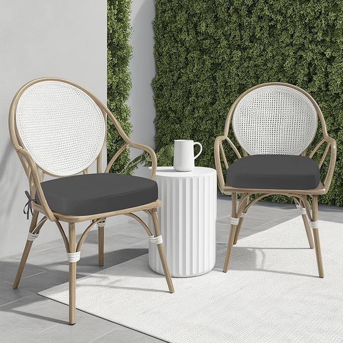 idee-home Outdoor Chair Cushions Set of 4, 19" x 19" x 3" Thick D-Shaped Patio Furniture Outdoor Seat Cushions Waterproof with Ties, Dining Pads