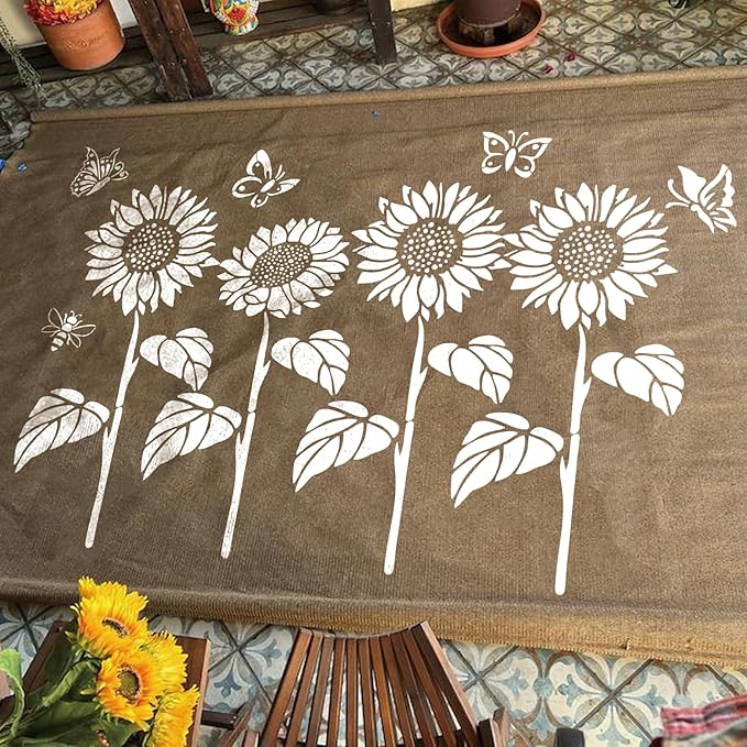 Large Stencils for Painting on Wood Fence Giant Wall Stencils Reusable Templates for Garden Fence Window Wall Furniture Mural (Sunflower)