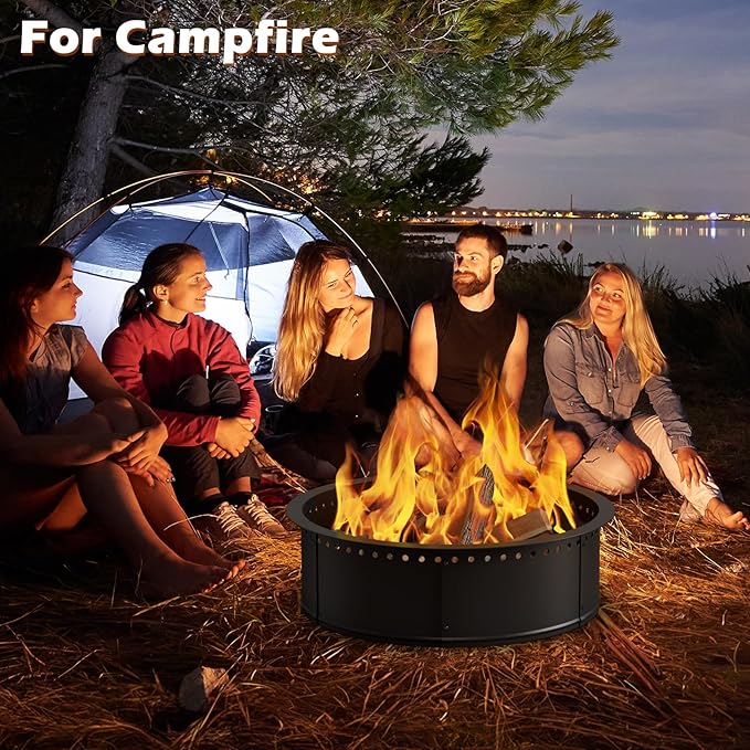 mapleway Smokeless Fire Pit Ring, 30inch Large Round Portable Metal Firepit Accessories for Outside Wood Burning Patio Camping Bonfire Campfire