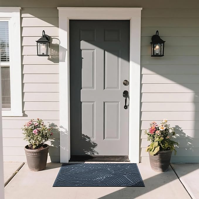Yimobra Doormat Indoor Outdoor Entrance, Simple Stripes, All-Weather Waterproof & Non-Slip Mat for Front Door, Heavy Duty Polyester Welcome Mat for Garage, Patio-36x24，Blue
