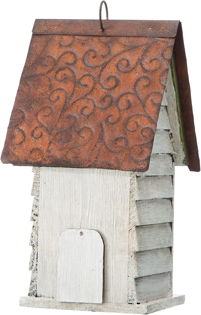 Glitzhome GH90086 Hanging Distressed Wooden Garden Cottage Birdhouse, White