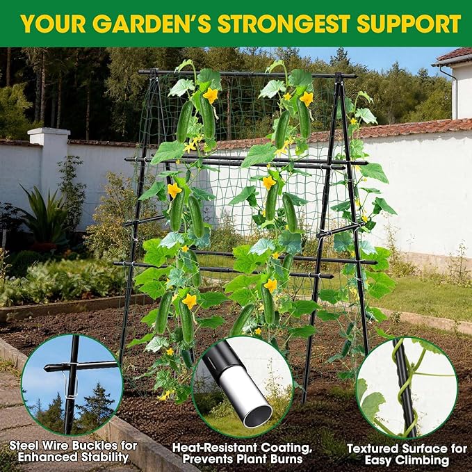 Trellis for Climbing Plants Outdoor, 31''X47'' A-Frame Cucumber Trellis for Raised Bed with Climbing Net, Garden Trellis for Climbing Plants for Cucumber,Tomato, Grapes and Flowers