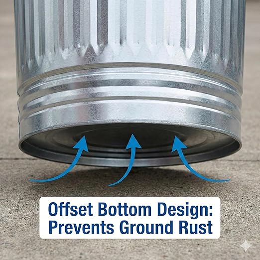 31 Gallon Galvanized Steel Trash Can with Lid - Heavy Duty Outdoor Metal Garbage Bin for Pet Food, Seed & Charcoal Storage - Rodent Proof, Weather Resistant & Rust Free