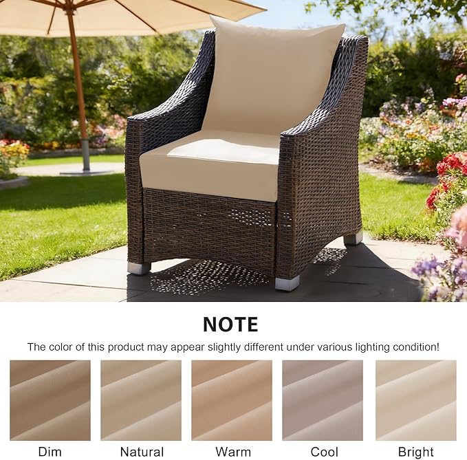 Outdoor Deep Seat Cushion Set, 24x24 Inch Water-Resistant & Fade-Resistant Outdoor Chair Cushions, Patio Furniture Cushions with Removable Cover for Patio Chair, Sofa, Beige (Set of 4)