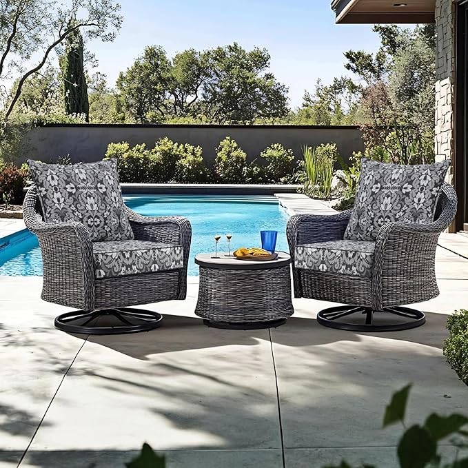 Favoyard Outdoor Seat Cushion 24 x 24 x 4 in Waterproof Pattern Fade Resistant Cover Removable Patio Furniture Cushions Deep Seat & Back Cushion Set with Adjustable Straps for Patio Chair Sofa Couch