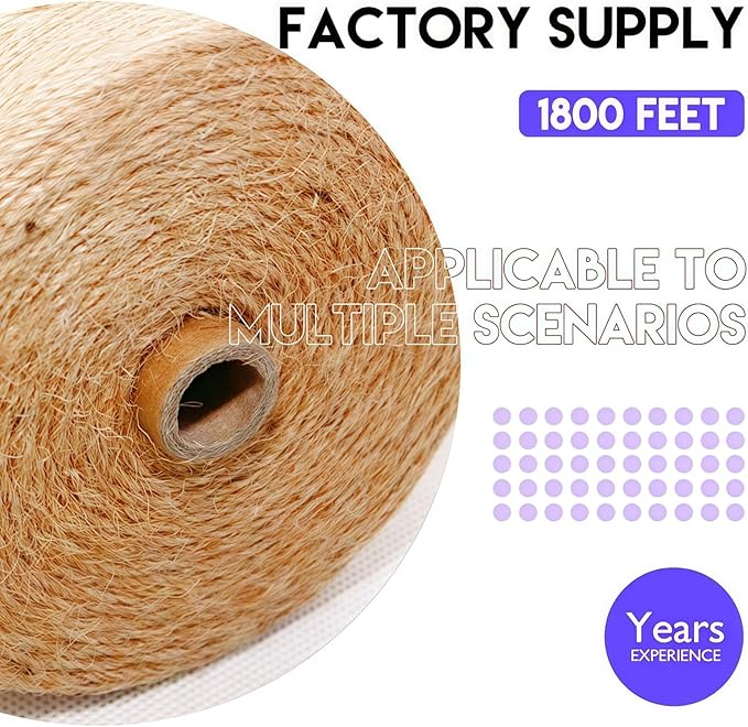 2MM Natural Jute Twine String — 1800Ft Brown Durable Jute Rope, Used for Hand Crochet, Climbing Plant, Gardening Flowers, Home Decorations, Art Crafts Gift Packaging, Weddings, Christmas