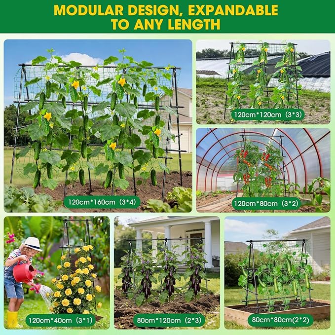 Trellis for Climbing Plants Outdoor, 31''X47'' A-Frame Cucumber Trellis for Raised Bed with Climbing Net, Garden Trellis for Climbing Plants for Cucumber,Tomato, Grapes and Flowers