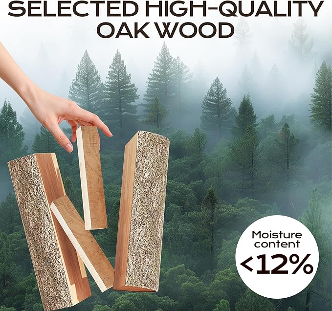 Kiln Dried Oak Firewood Bark Free Hardwood Logs for Pizza Ovens Fire Pits Fireplaces Clean Hot Burning Lights Quickly 6in 15lbs