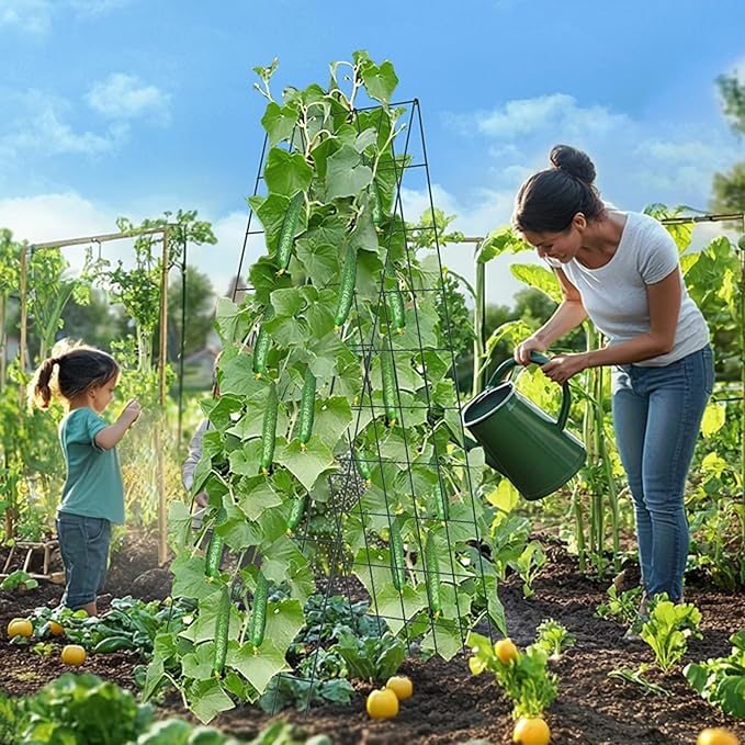 Foldable Cucumber Trellis 64" H x 20" W - 2 Pack, A-Frame Garden Trellis for Raised Bed, with Twist Ties & Plant Bags for Climbing Plants Outdoor