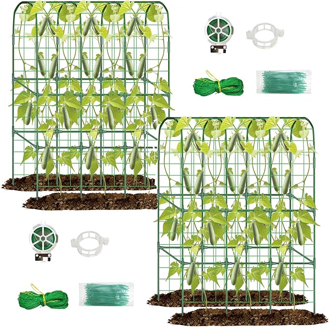 2 Pack 65in Tall Cucumber Trellis for Raised Bed, 50" L x 65" H Metal Garden Trellis for Climbing Plants Outdoor, U-Shape Vegetables Trellis Support for Squash Zucchini Peas Grape Flowers