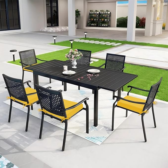 Outdoor Chair Cushions Set of 6, 18.5 x 16 Inch Patio Chair Cushions for Outdoor Furniture, Water Resistant, Non-Slip Ties (Yellow)