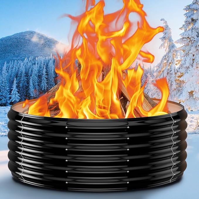 39 Inch Fire Pit Ring for Outside, 17'' Tall Firepit &Outdoor Fireplace Wood Burning,Heavy Duty Galvanized Steel Fire Bowls Portable for Backyard Bonfire,Patio,Camping,Round