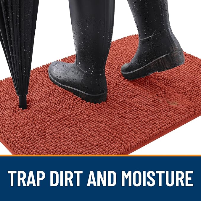 OLANLY Dog Door Mat for Muddy Paws 36x24, Absorbs Moisture and Dirt, Absorbent Non-Slip Washable Doormat, Quick Dry Chenille Mud Mat for Dogs, Entry Indoor Entryway Carpet for Inside Floor, Maple Red