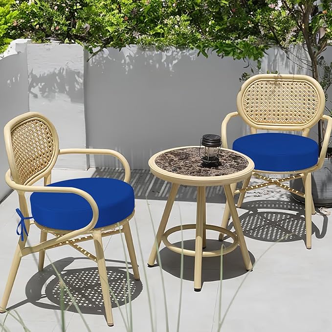 idee-home Outdoor Bistro Chair Cushions, 15”x15”x 3” Thick Outdoor Round Seat Cushions Set of 4 with Ties, Waterproof Round Patio Furniture for Garden