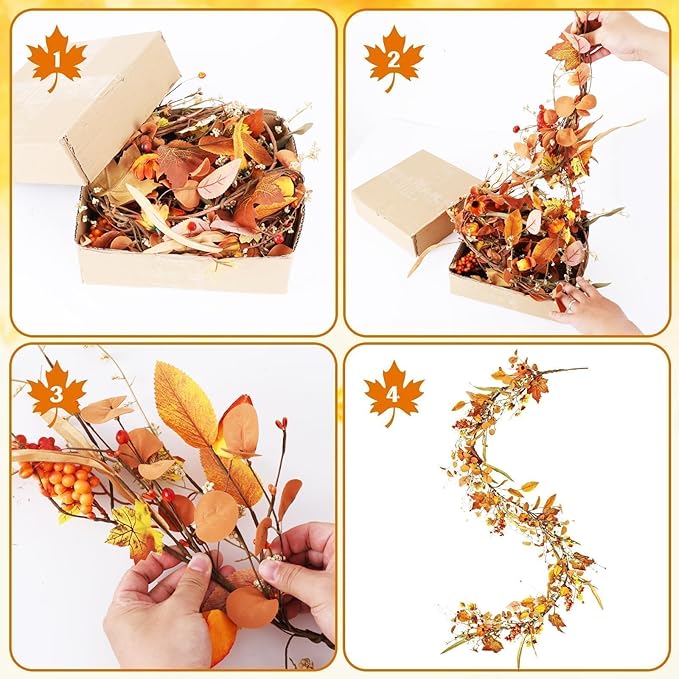 6.5FT Fall Garland, Artificial Maple Leaf Hanging Vine for Indoor Outdoor, Fireplace Mantle Thanksgiving Halloween Holiday Decor
