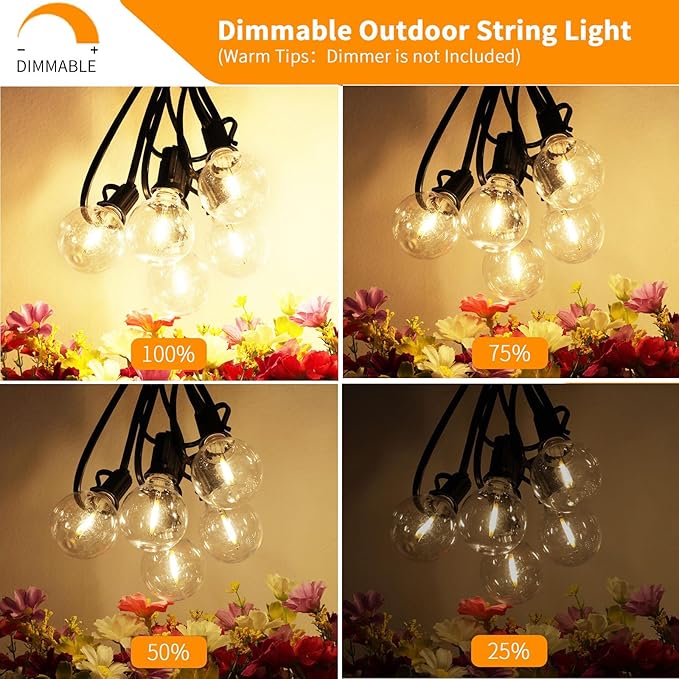 Svater Outdoor String Lights 120 FT, Patio Light with 63 Shatterproof LED Bulbs, Outside Plastic Hanging G40 Globe Lights for Cafe Market Bistro Backyard, Dimmable Warm White 2700K
