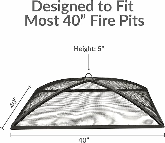 Sunnydaze Square Fire Pit Spark Screen - Outdoor Fire Pit Screen with Handle - Heavy-Duty Steel Metal Mesh - 40" Square