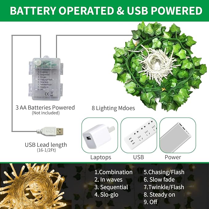 Fake Vines for Room Decor(12 Pack 84 FT),with CE Certified 80 LED String Lights,Artificial Plant Ivy for Aesthetic Home Bedroom Wall Wedding Party Office Patio Indoor, Outdoor Garden Décor