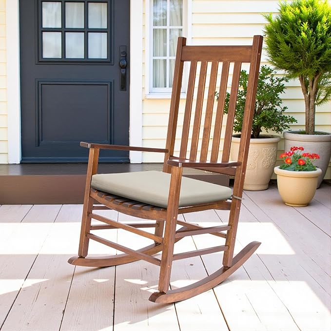Shine Company Weather-Resistant Outdoor Rocking Chair Seat Cushion, 22"x20", Performance Fabric with Foam Core, Removable Cover with Ties, Khaki