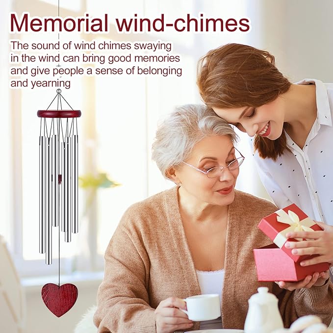 Tatuo 4 Pcs Memorial Wind Chimes 28 Inch Wooden Sympathy Wind Chimes DIY Sympathy Gift for Father's Day Loss of Loved One Bereavement with 6 Aluminum Tube for Indoor Outdoor(Silver,Classic Style)