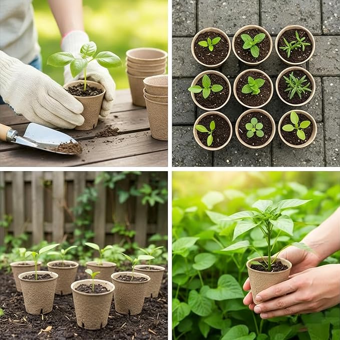 Peat Pots 70 Pack with 100 Plant Labels, 3.15 Inch Biodegradable Seedling Nursery Pots with Drainage Holes
