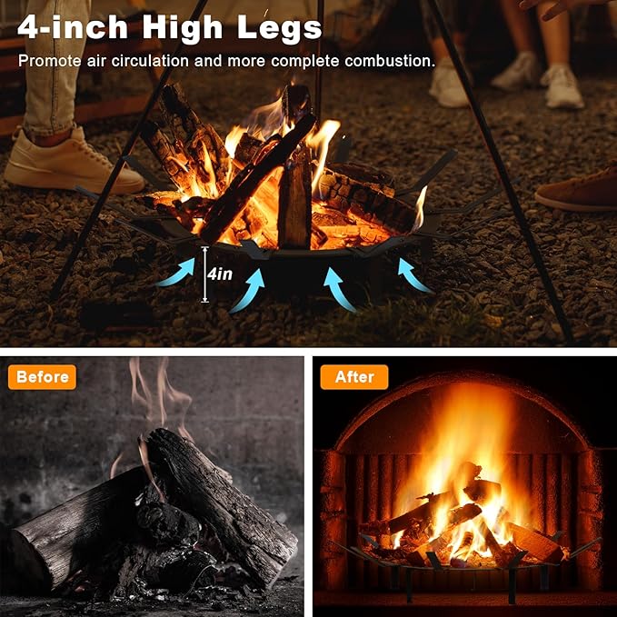 Aoodor Adjustable Round Smoke-Free Fire Pit, Fit 28-36 Inch Fire Rings, Heavy Duty Burning Log Grate for Outdoor Campfire, Hearth Wood Stove and Outdoor Camping, Black