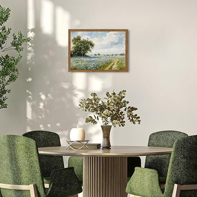 Framed Vintage Canvas Wall Art, Country Landscape Wildflower Field Wall Decor Paintings, Rustic Nature Pictures Prints Home Decor for Living Room Bedroom Bathroom Farmhouse 8x10 inch