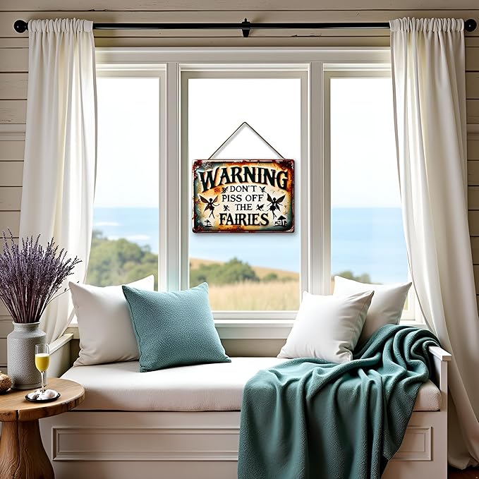 Vintage Rustic Fairy Warning Sign: Don't Piss Off the Fairies - 7.9" x 11.9" (30cm x 20cm) Perfect for Home, Garden, Cafe, Bar, Restaurant, Farm, Club, Shop