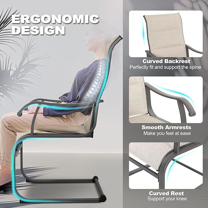 NUU GARDEN Patio Dining Chair Set of 2, Comfortable Outdoor Dining Chairs for Indoors and Outdoors, Breathable Textilene Outdoor Chairs for Backyard Deck, Grayish Beige
