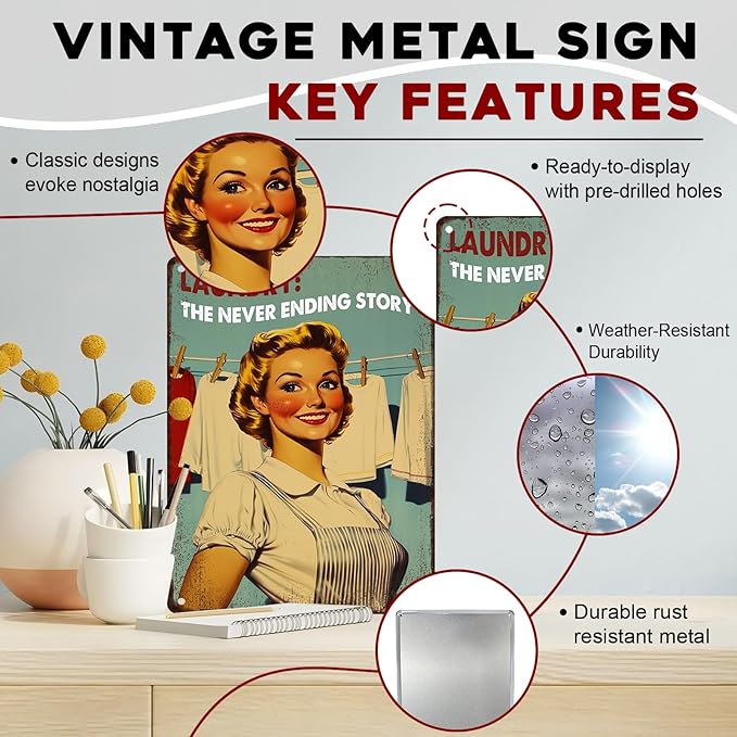 Laundry Room Vintage Sign Laundry The Never Ending Story Metal Sign Retro Woman Poster Funny Vintage Decor 12x16inch