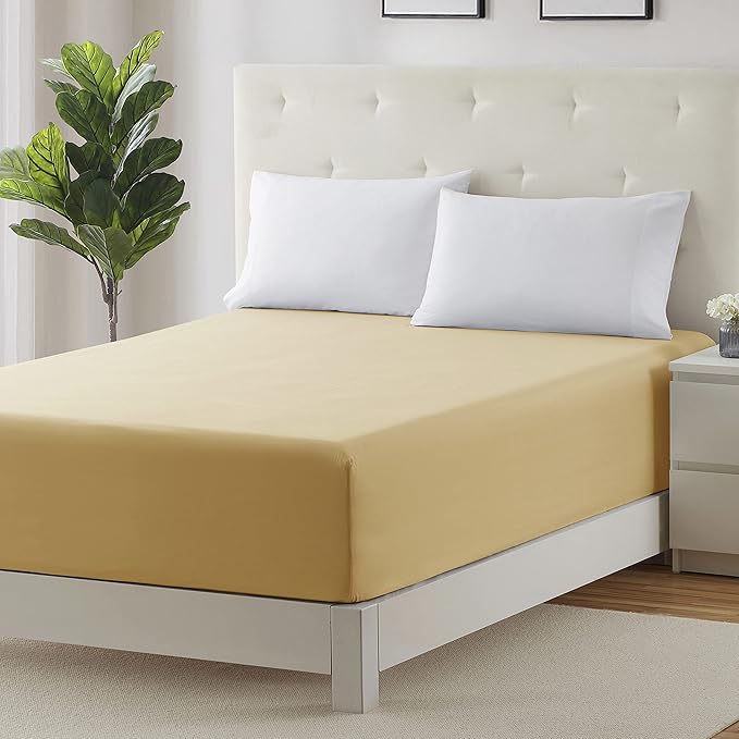 Clara Clark Fitted Sheet, Extra Deep Pocket Fits Deep Mattress, Luxury Soft Fitted Sheet Only, Queen - Extra Deep Camel Gold