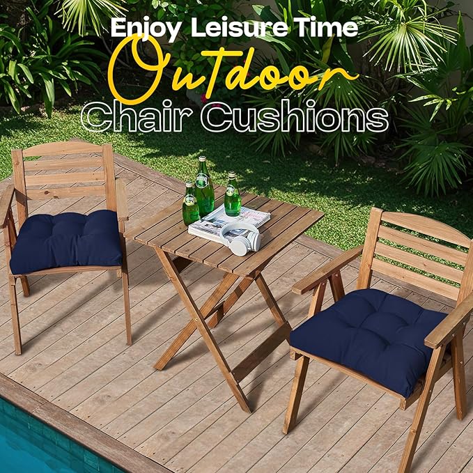 MAGIC ELEPHANT Outdoor Chair Cushions Set of 2, Memory Foam Seat Cushion Pads for Wicker Chair and Patio Furniture, 19 x 19 Inches (Blue)