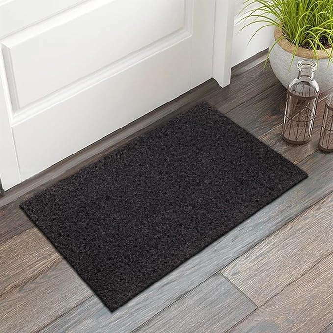 AAZZKANG 2 Pack Front Door Mat Outdoor Indoor Welcome Doormat with Non Slip Backing Multipurpose Blank Mats Ultra Absorb Mud Easy to Clean Utility Mat for Entrance,Home Black