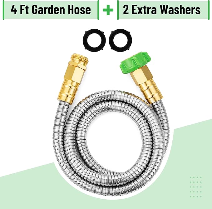 UNCO- Stainless Steel Metal Hose, 4 Feet, No Kink, Short Garden Hose Metal