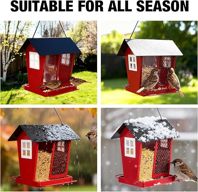 Veehoo Bird Feeders for Outdoors Hanging, 2 in 1 Wild Cardinal Finch Feeder for Thistle Mixed Seeds, Dual Decorative Metal Bird Feeder Weather Resistant for Balcony Garden Outside