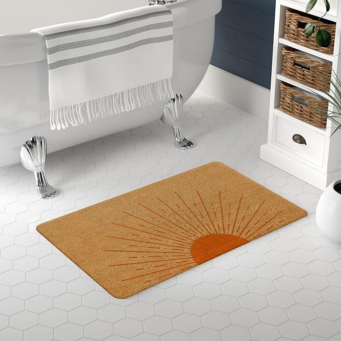 Nogrit Boho Coir Doormat for Outdoor Entrance, Boho Welcome Mat Front Door Mats Outdoor Indoor Door Mats for Entryway Coir Doormats for Entrance 17x30 (Orange Sun)