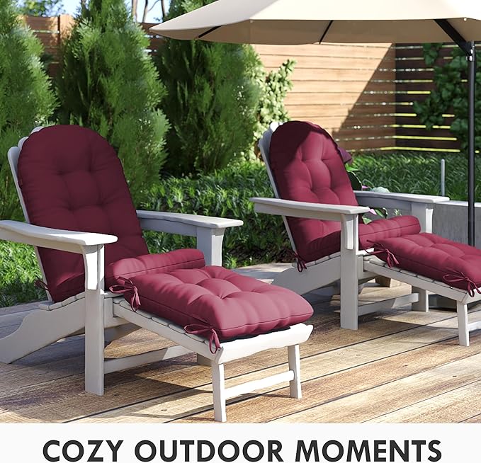 Adirondack Chair Cushion with Ottoman, Folding Adjustable Adirondack Seat Cushions, Waterproof Adirondack Patio Chair Pads for Garden, Deck, or Poolside, Large-Beaujolais-1