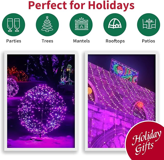 LAMPHOME Purple Christmas Lights Indoor Outdoor,19.6ft 100count Purple Lights for Christmas Tree, Deep-Violet String Lights Plug in for Christmas Bedroom Garden Party Xmas Decorations