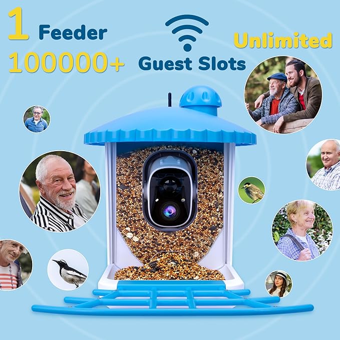 Bird Feeder with Camera, Equipped with 5000mAh Battery and Solar Panel, AI Bird Species Identification, 2K HD Video, Best Gift for BirdLovers