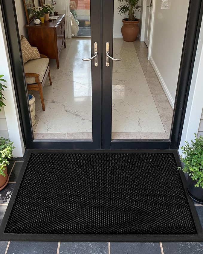 Color&Geometry High Stretch Elastic Silk Doormat, Large Front Door Mat Outside Entrance, Outdoor Door Mat for Patio,Quick-Dry & Heavy-Duty, Non-Slip Rubber Large Doormat, 36"x60" Black