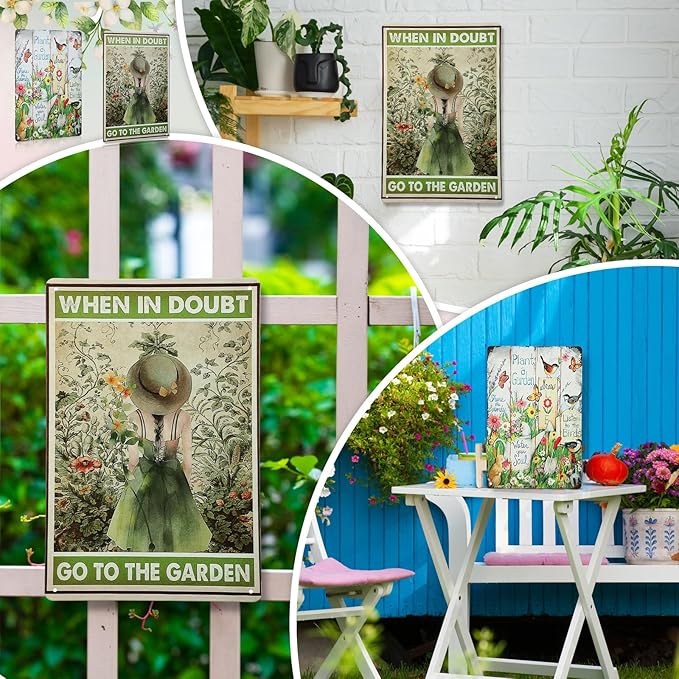 2 Pcs Funny Metal Tin Garden Sign 12'' x 8'' Gifts for Plant Lovers Women Grandma Mom Garden Decor Metal Tin Sign for Farmhouse Greenhouse Patio Yard Wall Decor Indoor Outdoor(Girl, Farm)
