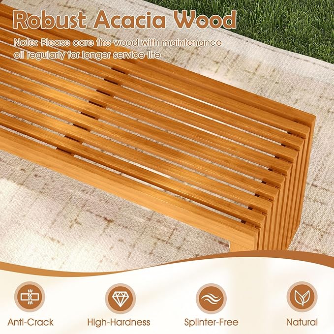 Tangkula Patio Acacia Wood Bench, 36” Outdoor All-Slat Wood Bench for 2 People, 800 lbs Capacity, Outdoor Backless Seating Furniture for Park, Garden, Yard, Porch (1,Teak)