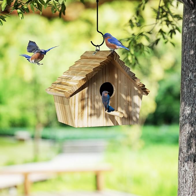 Auslar Bird House, Bird Houses for Outside, Wooden Birdhouse for Outdoors, Hanging Bluebird House for Cardinals Finch Wren Swallow for Wild Bird Viewing