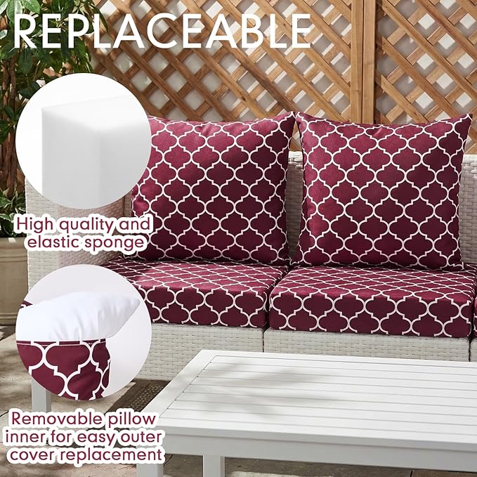 Hoteam 4 Set Outdoor Chair Patio Cushions Deep Seat Waterproof Chair Cushions 20 x 20 Inch for Patio Furniture Set Replacement Removable Seat and Back(Maroon Lantern)