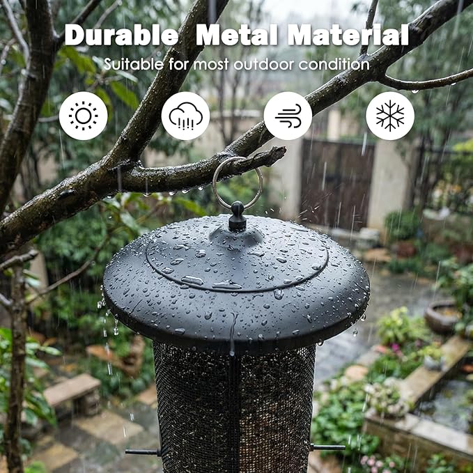 Gtongoko Hanging Bird Feeders for Outdoors 6.5 LB Large Capacity Squirrel Proof Metal Tube Bird Feeders for Thistle & Nyjer Seed Attracts Finch Cardinal,Titmice,Swallow Black