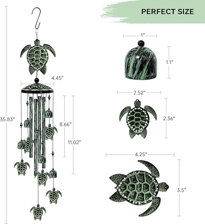 35" Turtle Wind Chimes for Outside, Turtle Wind Chimes Gifts for Mother's Day, Garden Decor for Outdoor Porch Patio Home Yard Decorations ﻿